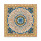 Vintage "50 Virtues of Imam Ali" Islamic Canvas Print – Square Kufic Calligraphy with Blue and Gold Floral Mandala
