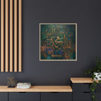 Gold Textured Allah Muhammad Calligraphy Teal and Copper Abstract Canvas