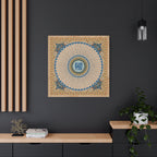 Vintage "50 Virtues of Imam Ali" Islamic Canvas Print – Square Kufic Calligraphy with Blue and Gold Floral Mandala