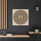 Navy & Gold "Ya Ali" Islamic Calligraphy Canvas — 50 Virtues Sunburst Wall Art