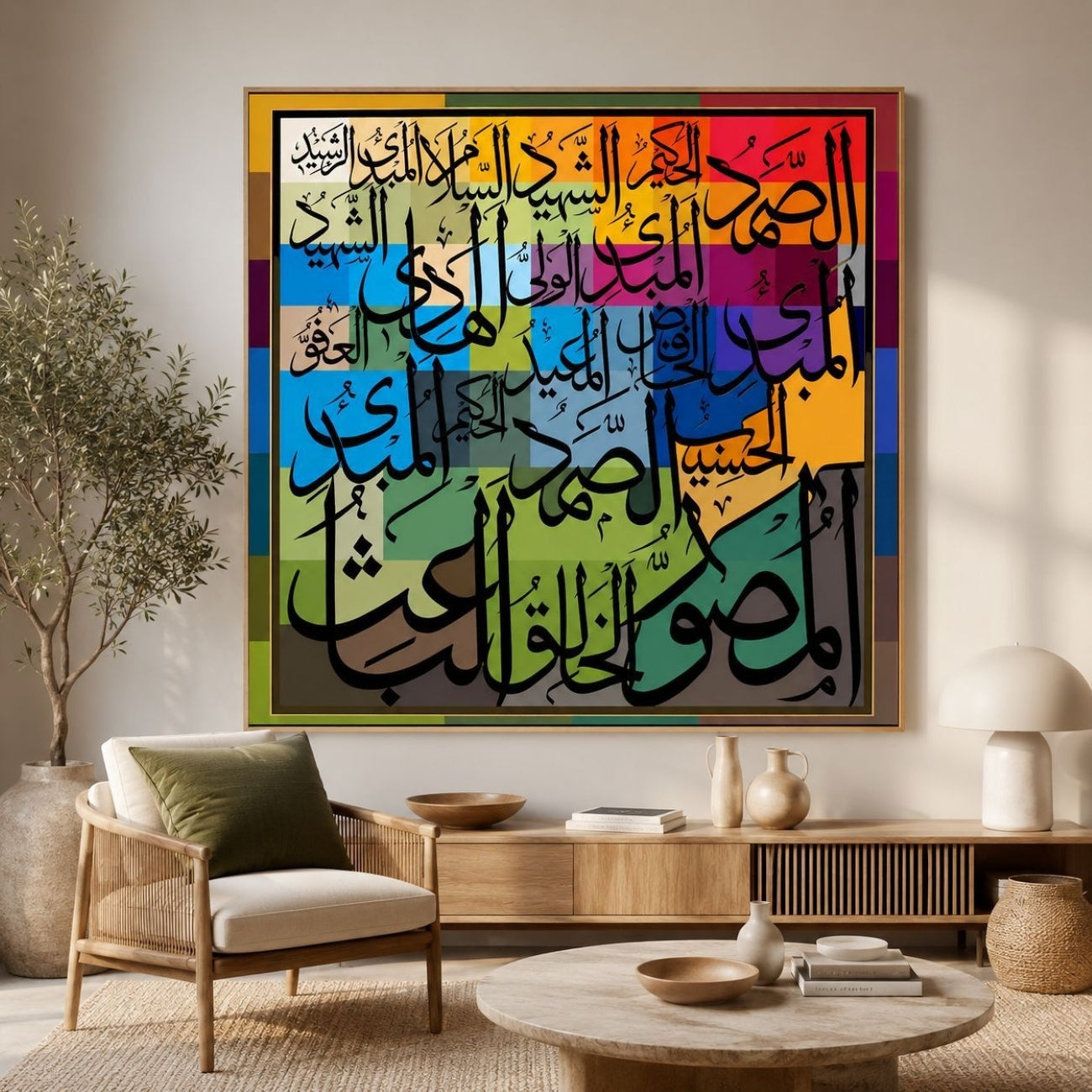 Asmaul Husna Colorful Mosaic Patchwork Grid Islamic Calligraphy Art