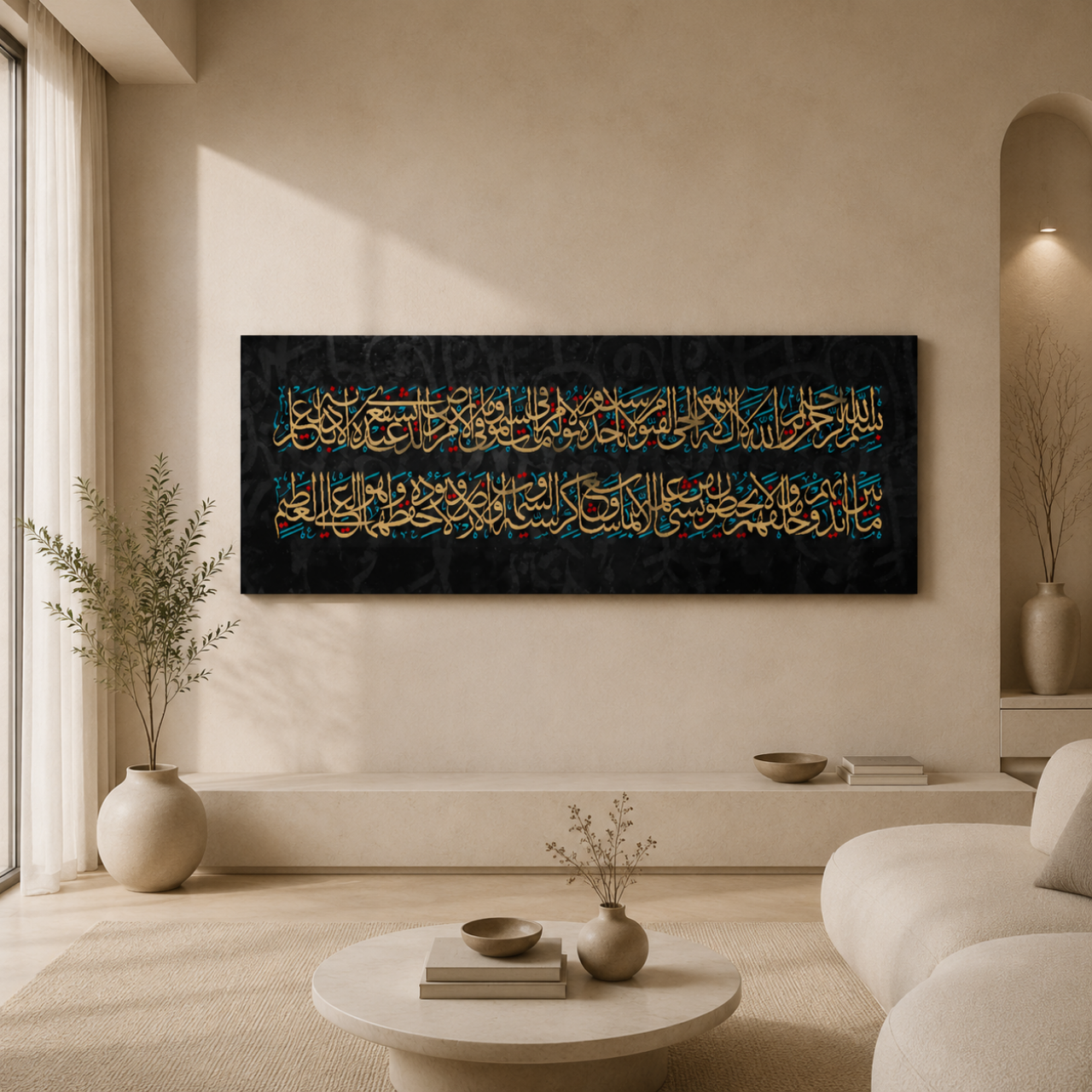 Royal Gold Ayat Al Kursi Calligraphy on Textured Black Canvas Print