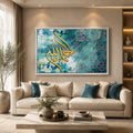 Gold Alhamdulilah Calligraphy Abstract Turquoise Plaster Wall Art