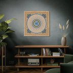 Vintage "50 Virtues of Imam Ali" Islamic Canvas Print – Square Kufic Calligraphy with Blue and Gold Floral Mandala