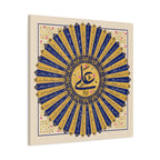 Navy & Gold "Ya Ali" Islamic Calligraphy Canvas — 50 Virtues Sunburst Wall Art