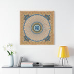 Vintage "50 Virtues of Imam Ali" Islamic Canvas Print – Square Kufic Calligraphy with Blue and Gold Floral Mandala