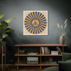 Navy & Gold "Ya Ali" Islamic Calligraphy Canvas — 50 Virtues Sunburst Wall Art